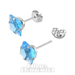 Blue Banana Surgical Steel Cubic Zirconia Square Stud Earrings (Aqua)