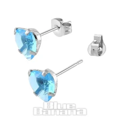 Blue Banana Surgical Steel Cubic Zirconia Heart Stud Earrings (Aqua)