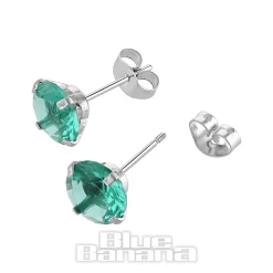 Blue Banana Surgical Steel Cubic Zirconia Round Stud Earrings (Zircon)