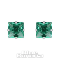 Blue Banana Surgical Steel Cubic Zirconia Square Stud Earrings (Zircon)