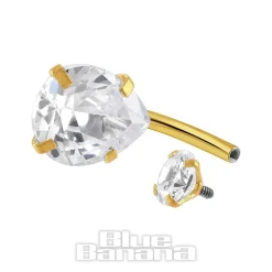Blue Banana Surgical Steel Cubic Zirconia Teardrop Navel Bar (Gold)