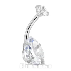 Blue Banana Surgical Steel Cubic Zirconia Teardrop Navel Bar (Silver)