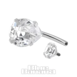 Blue Banana Surgical Steel Cubic Zirconia Teardrop Navel Bar (Silver)