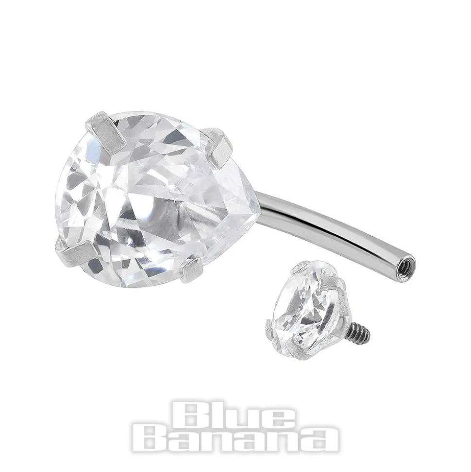 Blue Banana Surgical Steel Cubic Zirconia Teardrop Navel Bar (Silver)