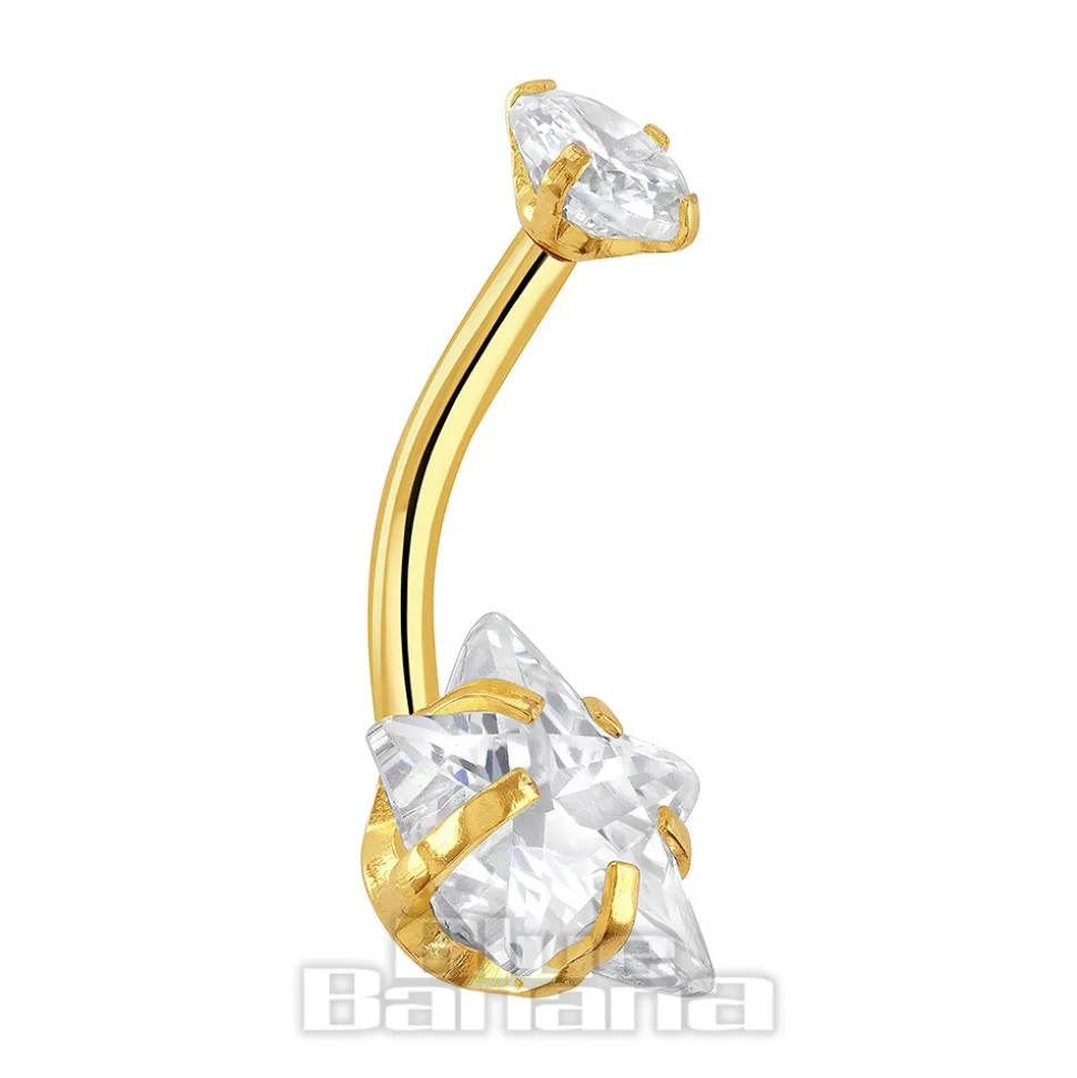 Blue Banana Surgical Steel Cubic Zirconia Star Navel Bar (Gold)