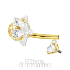 Blue Banana Surgical Steel Cubic Zirconia Star Navel Bar (Gold)