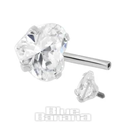 Blue Banana Surgical Steel Cubic Zirconia Heart Navel Bar (Silver)
