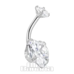 Blue Banana Surgical Steel Cubic Zirconia Heart Navel Bar (Silver)