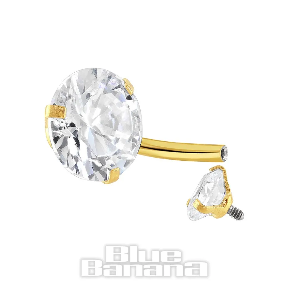 Blue Banana Surgical Steel Cubic Zirconia Round Navel Bar (Gold)