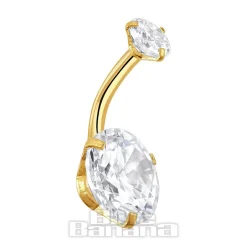 Blue Banana Surgical Steel Cubic Zirconia Round Navel Bar (Gold)