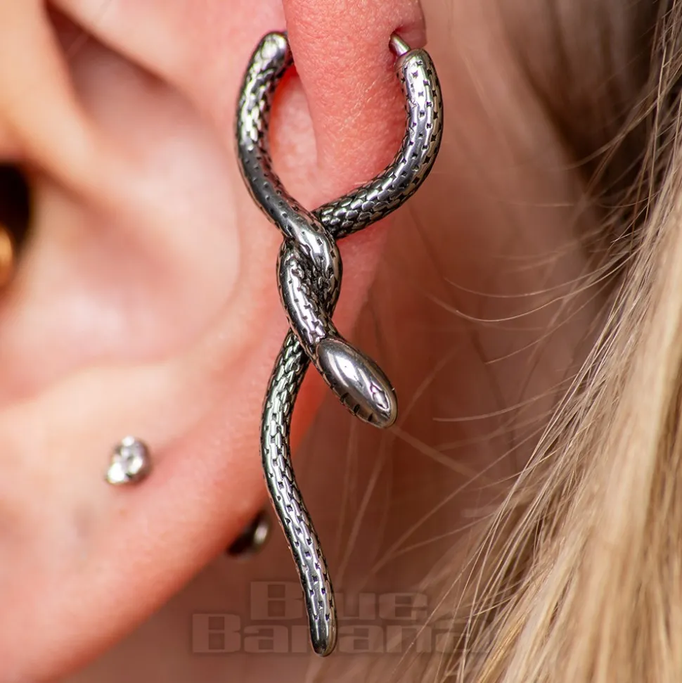 Blue Banana Surgical Steel Dangling Snake Ear Clicker (Silver)