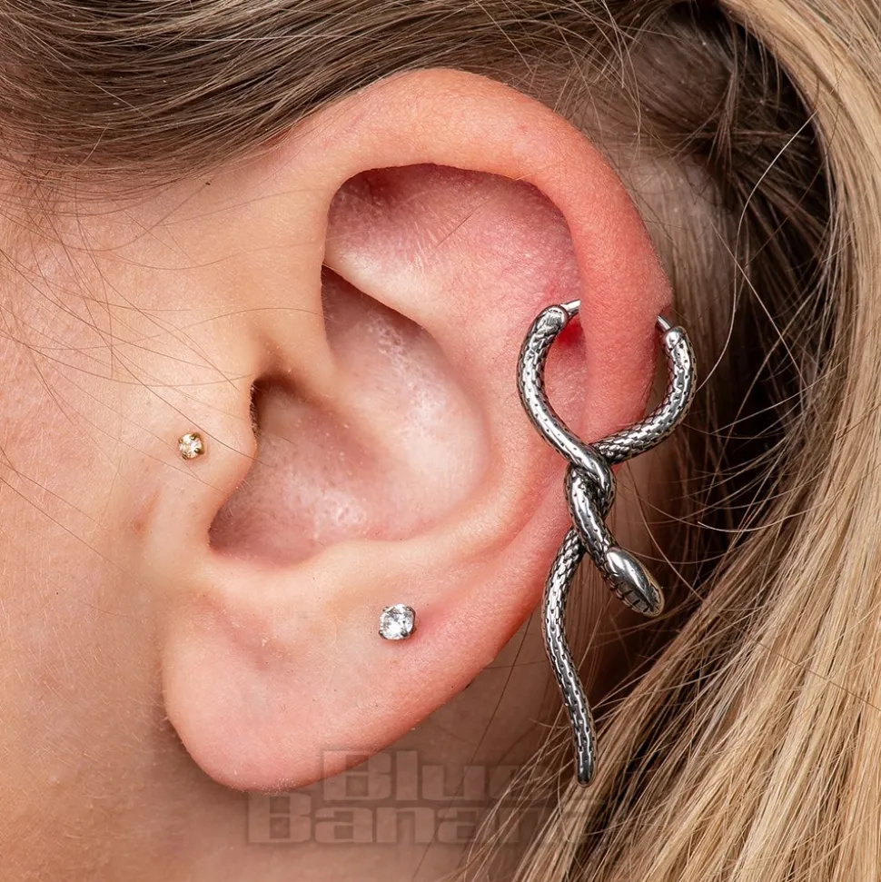 Blue Banana Surgical Steel Dangling Snake Ear Clicker (Silver)