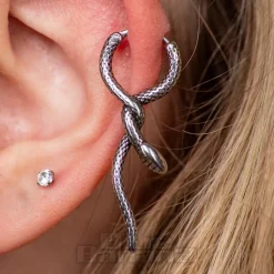 Blue Banana Surgical Steel Dangling Snake Ear Clicker (Silver)