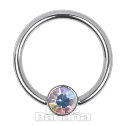 Blue Banana Surgical Steel Flat Jewelled BCR (Aurora Borealis)