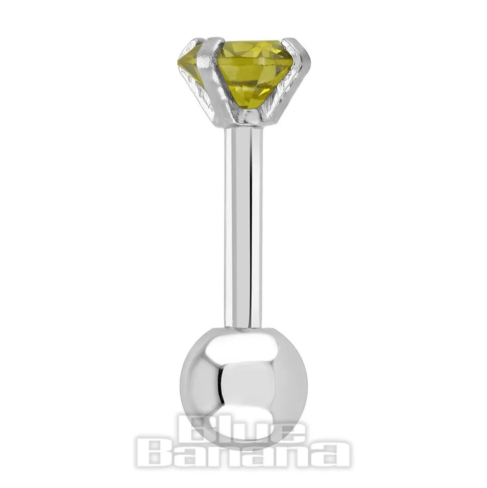 Blue Banana Surgical Steel Gem Jewel 1.2 x 6mm Tragus Bar (Amber)