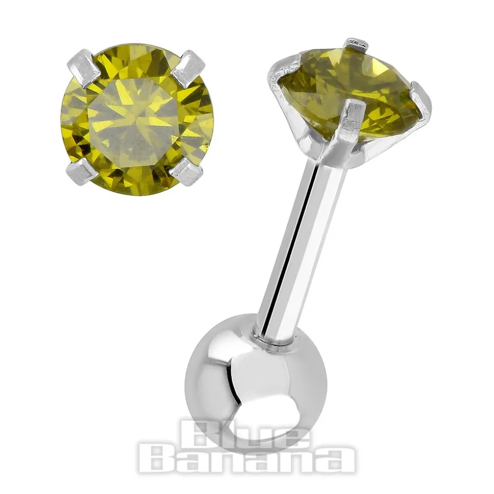 Blue Banana Surgical Steel Gem Jewel 1.2 x 6mm Tragus Bar (Amber)