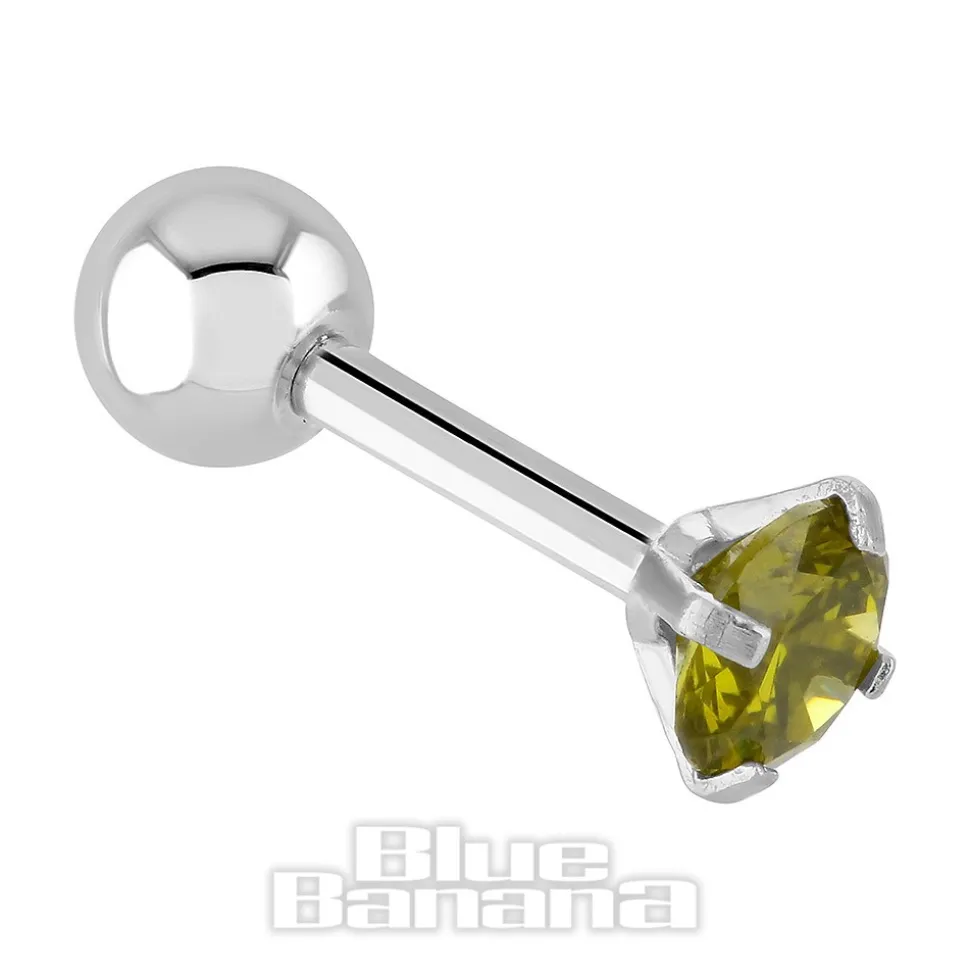 Blue Banana Surgical Steel Gem Jewel 1.2 x 6mm Tragus Bar (Amber)