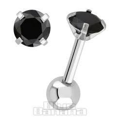 Blue Banana Surgical Steel Gem Jewel 1.2 x 6mm Tragus Bar (Black)