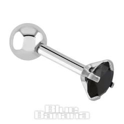 Blue Banana Surgical Steel Gem Jewel 1.2 x 6mm Tragus Bar (Black)