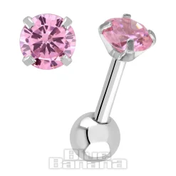 Blue Banana Surgical Steel Gem Jewel 1.2 x 6mm Tragus Bar (Rose)