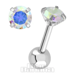 Blue Banana Surgical Steel Gem Jewel 1.2 x 6mm Tragus Bar (Aurora Boralis)