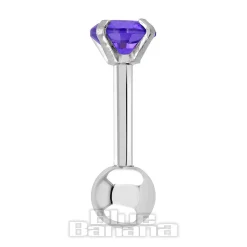 Blue Banana Surgical Steel Gem Jewel 1.2 x 6mm Tragus Bar (Amethyst)