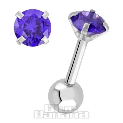 Blue Banana Surgical Steel Gem Jewel 1.2 x 6mm Tragus Bar (Amethyst)