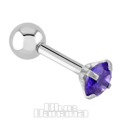 Blue Banana Surgical Steel Gem Jewel 1.2 x 6mm Tragus Bar (Amethyst)