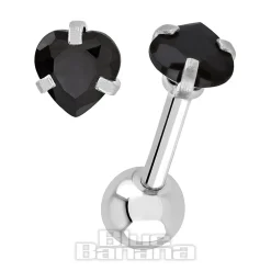 Blue Banana Surgical Steel Heart Jewel 1.2 x 6mm Tragus Bar (Black)