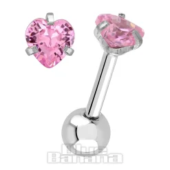 Blue Banana Surgical Steel Heart Jewel 1.2 x 6mm Tragus Bar (Rose)
