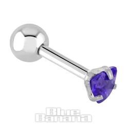 Blue Banana Surgical Steel Heart Jewel 1.2 x 6mm Tragus Bar (Amethyst)