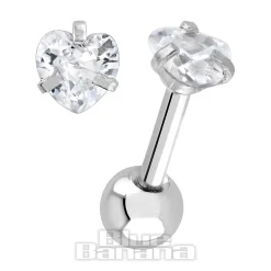 Blue Banana Surgical Steel Heart Jewel 1.2 x 6mm Tragus Bar (Crystal)