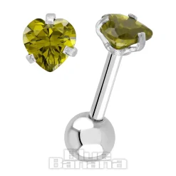 Blue Banana Surgical Steel Heart Jewel 1.2 x 6mm Tragus Bar (Amber)