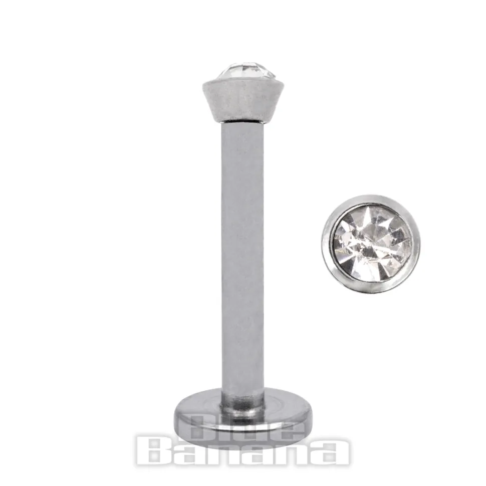 Blue Banana Surgical Steel Internally Threaded Jewelled Labret (Crystal)