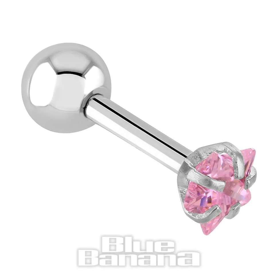 Blue Banana Surgical Steel Jewel Star 1.2 x 6mm Tragus Bar (Rose)