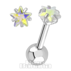 Blue Banana Surgical Steel Jewel Star 1.2 x 6mm Tragus Bar (Aurora Borealis)