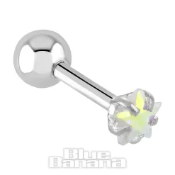 Blue Banana Surgical Steel Jewel Star 1.2 x 6mm Tragus Bar (Aurora Borealis)