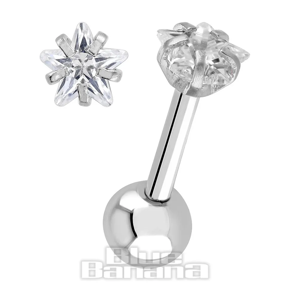 Blue Banana Surgical Steel Jewel Star 1.2 x 6mm Tragus Bar (Crystal)