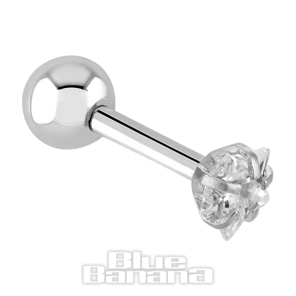 Blue Banana Surgical Steel Jewel Star 1.2 x 6mm Tragus Bar (Crystal)