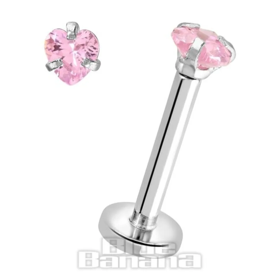 Blue Banana Surgical Steel 3mm Heart 1.2mm Labret (Rose)