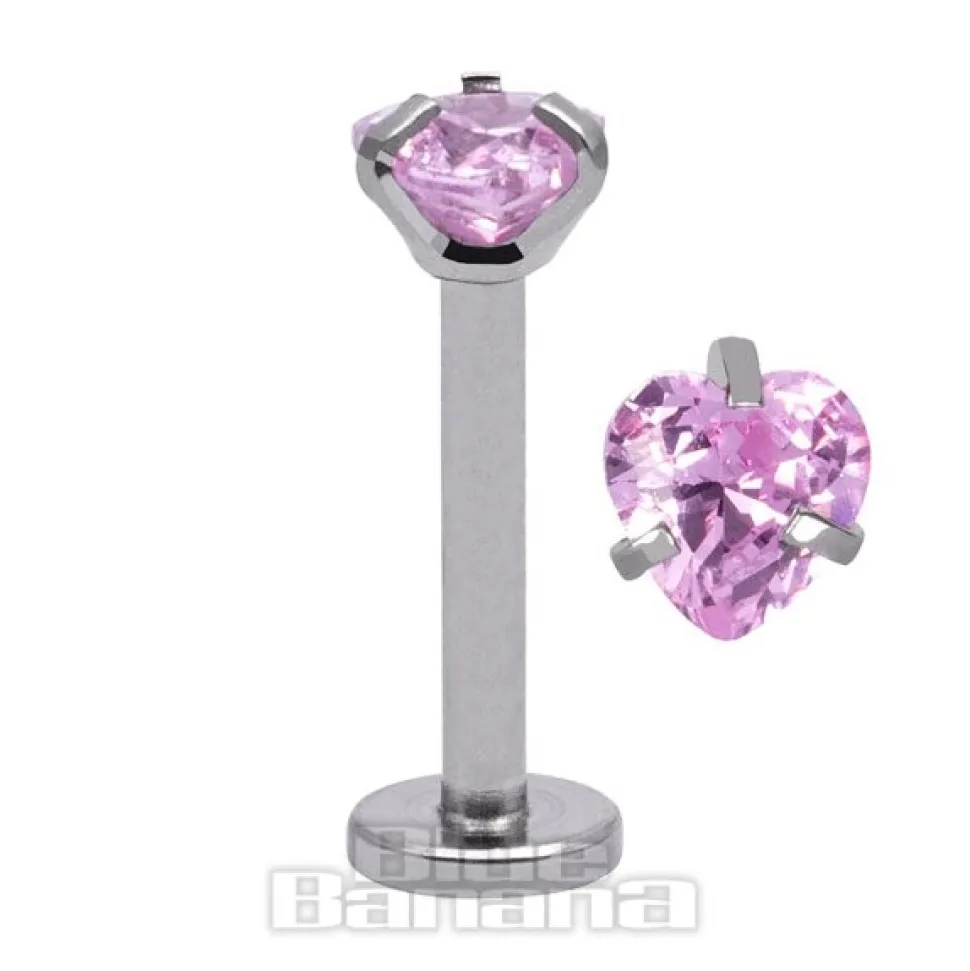 Blue Banana Surgical Steel 4mm Heart 1.2mm Labret (Rose)