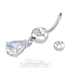 Blue Banana Surgical Steel 1.6mm Drop Jewel Navel Bar (Crystal)