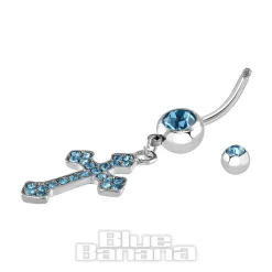 Blue Banana Surgical Steel 1.6mm Cross Navel Bar (Aqua)