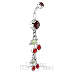 Blue Banana Surgical Steel 1.6mm Cherry Jewelled Navel Bar (Red)