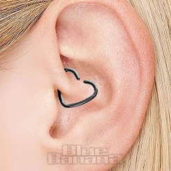 Blue Banana Surgical Steel 1.2mm Daith Heart Ring (Silver)