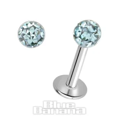Blue Banana Surgical Steel 1.2mm Glitterball Labret (Aqua)