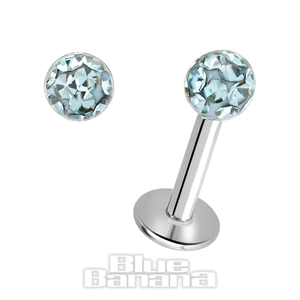 Blue Banana Surgical Steel 1.2mm Glitterball Labret (Aqua)