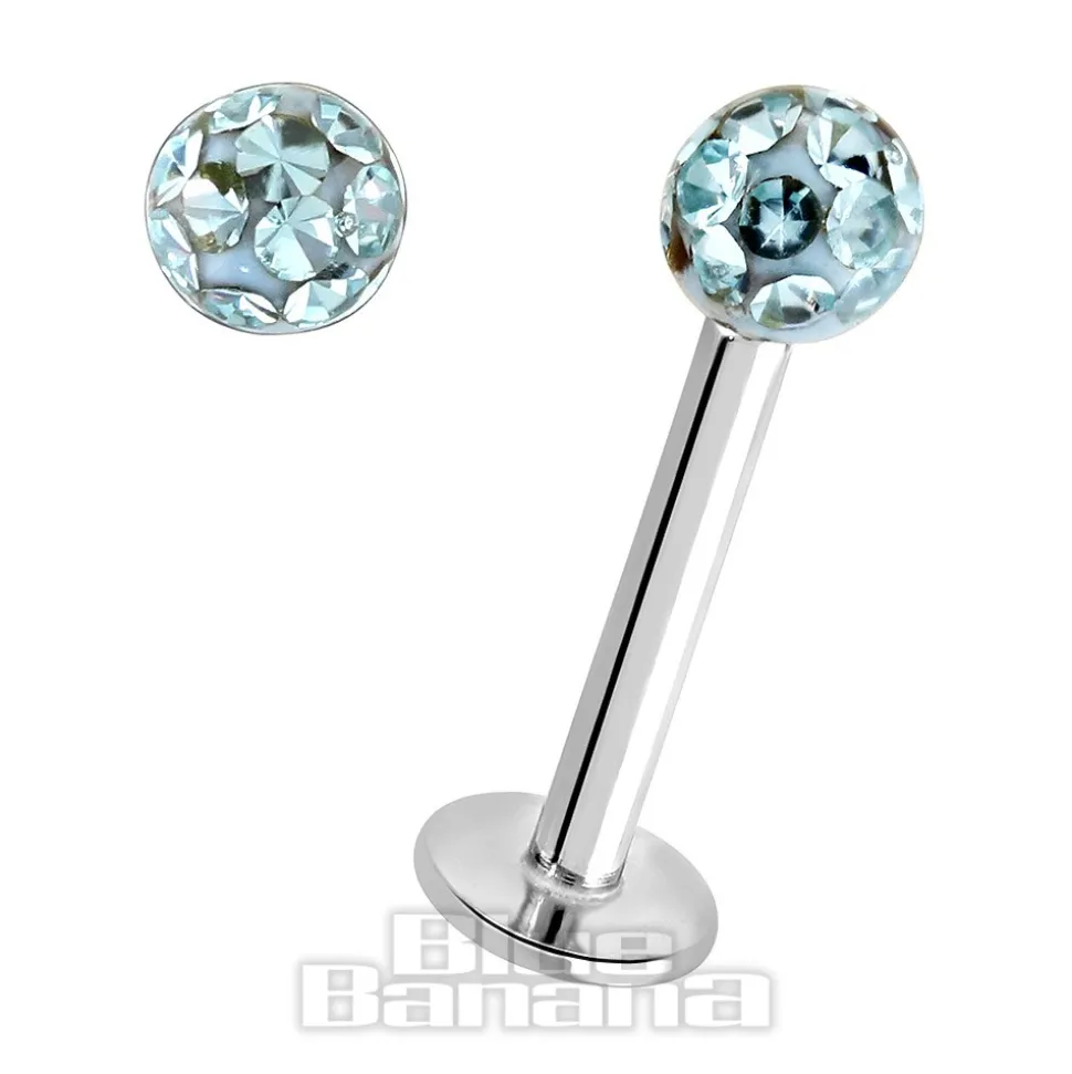 Blue Banana Surgical Steel 1.2mm Glitterball Labret (Aqua)