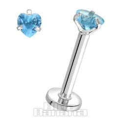 Blue Banana Surgical Steel 3mm Heart 1.2mm Labret (Aqua)