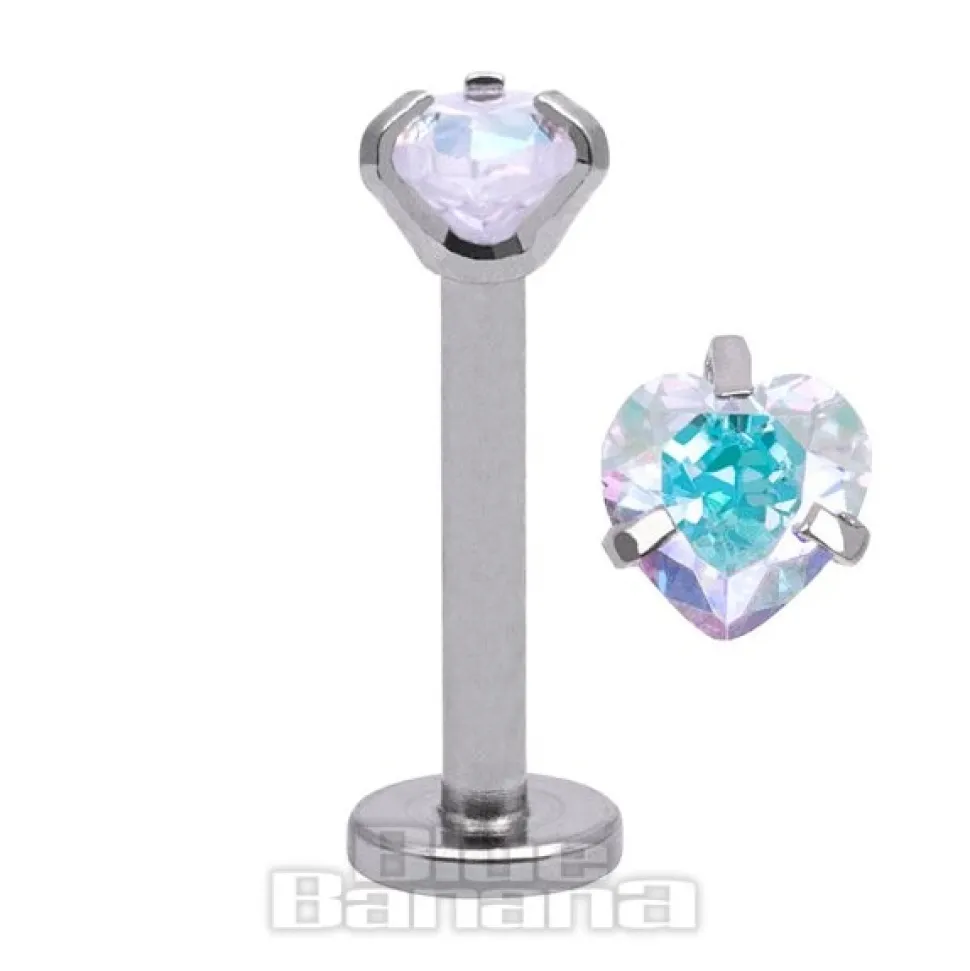 Blue Banana Surgical Steel 4mm Heart 1.2mm Labret (Aurora Borealis)